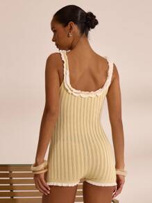 MUSERA Knitted Drill Trim Scoop Neck Sleeveless Playsuit Spring Summer Vacation Boho Ibiza Elegant Beach Cute. The Beach House Holiday - Yellow - View 3