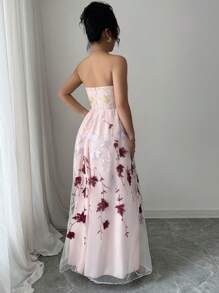 Elenzga Sukienki na Halloween, powrót do szkoły, pełne sukienki dla kobiet, zwiewna sukienka wielkanocna, haftowana sukienka na wesele, błyszcząca, haftowana siateczka z kwiatowym wzorem, elegancka sukienka letnia. - Wielokolorowe - Zobacz 3