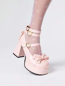 ROMWE Kawaii 粉色高跟玛丽珍鞋，带扣带，洛丽塔哥特式甜美 JK 风格厚底女鞋 - 粉色 - 查看 5