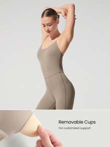 GLOWMODE FeatherFit™ Low-Cut Neck 70's Flare Jumpsuit Low Impact Yoga Pilates Studio Black Jumpsuit Summer Jumpsuit Elegant Jumpsuit Jumpsuits For Woman - Khaki - View 3