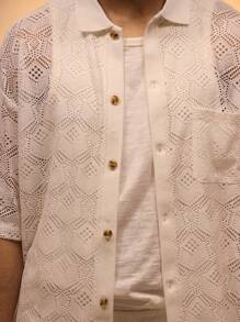 Musero Casual Smart Street Style Oversized Textured Button Through Short Sleeve Shirt Only For Summer Holiday Vacation