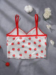 Girls' Strawberry Print Camisole, Comfortable And Sweet Top For Pre-Teens