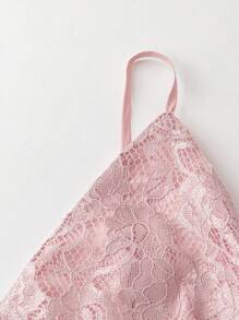 SHEIN Clasi 大码女式碎花蕾丝优雅细肩带连衣裙，浪漫优雅，粉色连衣裙 - 藕粉色 - 查看 3