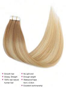 25Pcs Tape In Straight Colored Human Hair Extensions Real Extension For Women Daily Use Real Easy Wear Natural Looking Hair Extensions - S5/613/24 - View 3