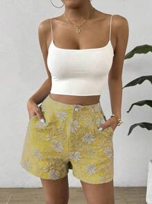 SHEIN Clasi 1 件纯色随机印花直筒休闲短裤，适合夏季