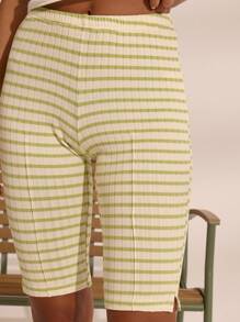 MUSERA Stripe Fitted Capris Pants Summer Vacation Boho Ibiza Elegant Beach Cute. The Beaxh House Chic Holiday - Apricot - View 5