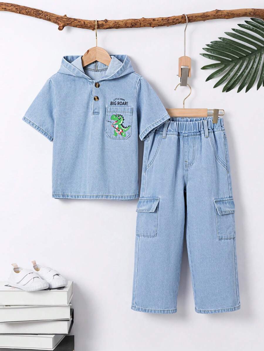 男童牛仔两件套服装 - 中等水洗藍 - 查看 1