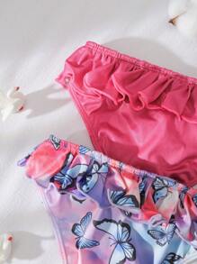 少女蝴蝶印花荷叶边三角内裤 - 彩色 - 查看 3