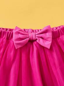 Paul Frank X SHEIN Áo không tay in họa tiết khỉ hoạt hình và da báo cho bé gái & váy trang trí nơ lưới màu hồng - Nhiều màu - Xem 5