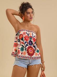Travachic Mother Day Outfit Plus Size Women Summer Floral Print Loose Tube Top Woman S Summer Clothes Women S Summer Shirts Women S Clothes
