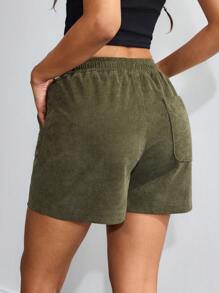 SHEIN EZwear Short femme de couleur unie , adapté pour l'été - Vert - Voir 2
