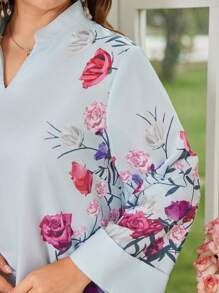 Al Najma Women's Plus Size Floral Loose V-Neck Arabian Dress, Suitable For Party & Vacation, Modest - Blue - View 7