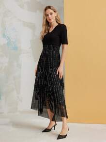 MOTF PREMIUM WOMEN'S FASHION NET MESH RHINESTONE CUTOUT STILETTO HEEL PARTY EVENING PUMPS FOR CHRISTMAS