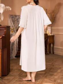 PalaceNights Vestido holgado de dormir con escote en V, estilo retro, bordado y parches, talla grande, vacaciones