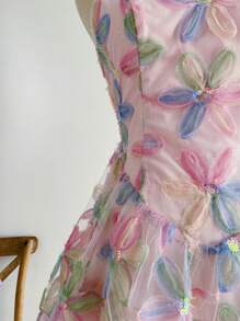 Soleia WYWH 女士浪漫假期粉色 3D 花卉迷你连衣裙，适合派对、婚礼季、约会、情人节、下午茶