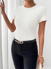 Selianne Spring/Summer Elegant Textured Fabric Short Sleeve T-Shirt