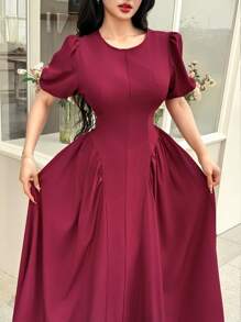 Modelyn 女式长款优雅公主开衩下摆韩版连衣裙，春夏