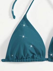 Swim Mod 2 piezas Conjunto de bikini de tanque de color azul verdoso sólido brillante, traje de baño elegante y casual para primavera, verano, playa, fiesta y vacaciones