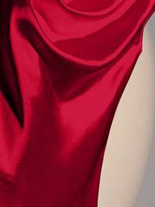 Franclia Blusa elegante de unicolor con cuello de volantes, verano - Rojo - Ver 5