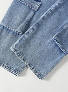 Coolqubz Tween Boys Fashionable Casual Loose Straight-Leg Blue Denim Jeans, Multi-Pocket Workwear Style, Comfortable And Versatile For Daily Wear Baggy Jeans Y2k Baggy Cargo Jeans, School, Campus, College Summer Holiday