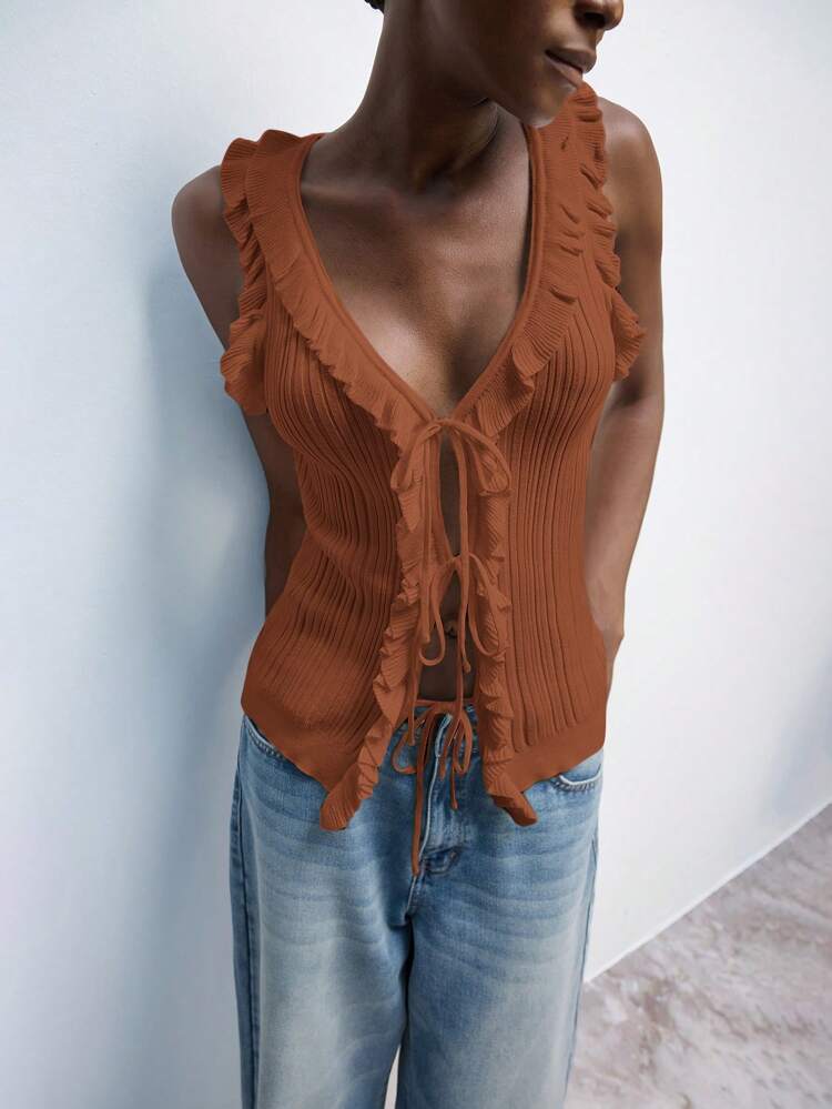 SHEIN Maija Día de San Valentín Damas Primavera y Verano Nuevo Estilo Volantes Encaje Elegante Sexy Moderno Urbano Diario Casual Cárdigan Vacaciones Adecuado para Salir Fiesta de Vacaciones Cita Fiesta Boda Festival de Música