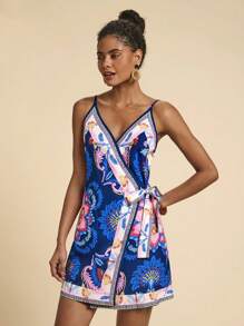 Travachic Summer Casual Date Dress For Holiday Outings, Bohemian-Style Printed Dress With Tie Straps For Vacation, Simple Outfit, Office Wear, Old Money Attire, Teacher's Outfit, Date Dress, Dress For Attending Wedding Season, Afternoon Tea Party For Sisters, Holiday Dress, Mother's Day Dress, Dress For Attending Music Festival,Bohemian Clothes - Multicolor - View 4