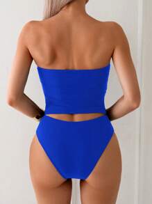 SHEIN Swim Top sin tirantes de ajuste ceñido y color liso, elegante y versátil, de moda para el verano - azul real - Ver 2