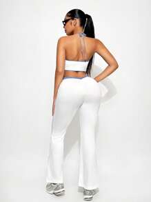 Sirith Pantalones casuales ajustados con contraste de cintura y dobladillo retorcido - Blanco - Ver 2