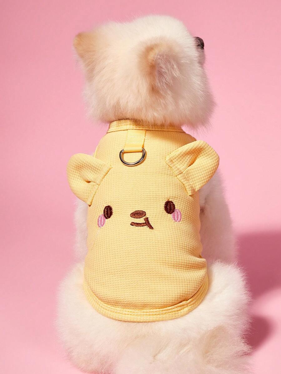 PETSIN Cute Simple Embroidered Bear Ear Design Pet Dog Cat Vest, Lightweight Breathable European And American Hot Selling Summer Model, Waffle Pattern Support Leash, Suitable For Poodle, Teddy, Bichon Frise - Yellow - View 1