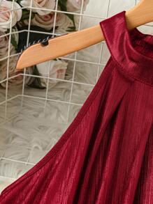 SHEIN Clasi Váy chữ A cổ yếm màu vàng thanh lịch dành cho nữ, thời trang mặc hàng ngày, đi làm và dự tiệc, không tay - Màu Đỏ Sâu - Xem 3