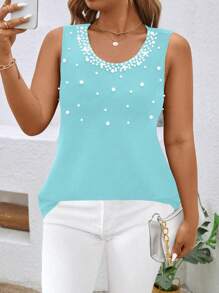EMERY ROSE Plus Size Women Summer Casual Beaded Tank Top - Baby Blue - View 3
