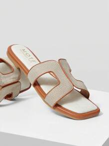 MOTF PREMIUM WOMEN CASUAL AND SIMPLE SUMMER CONTRAST BINDING HOLLOW OUT SQUARE TOE FLAT SANDALS, FOR NEW YEAR HOLIDAY, SPRING SHOES SPRING BREAK EASTER FOR CHRISTMAS - Brown - View 5