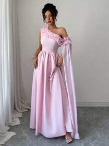 Airlisse Abito in chiffon da donna elegante e asimmetrico, con maniche ampie e arricciate, vita raccolta, linea ad A