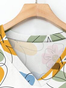 EMERY ROSE Dopamine Themed Floral Print Loose Casual Plus Size T-Shirt, Suitable For Summer Suitable For Going Out