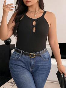 Calvaya Top camisola elástico de tela texturizada con diseño calado para mujer talla grande