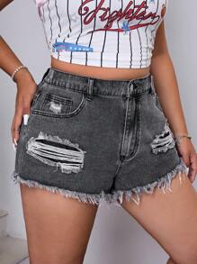SHEIN ICON Fashionable Casual Washed Shorts For Summer - Grey - View 3