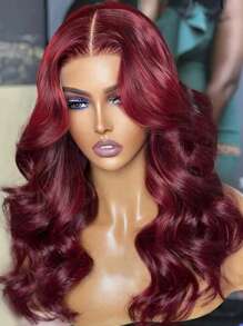 Wear&Go Glueless Curtain Bangs 99j Burgundy Body Wave Remy Human Hair Wig Pre- Plucked Bleach Knots Pre-Cut 6x5 Transparent Lace Closure Wigs 180% Density