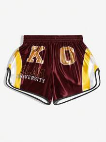 ROMWE MEN Men Prep Letter Printed Pattern Boxing Shorts - Multicolor - View 1