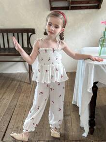 LMoss Kids Young Girl's Cherry Pattern Pleated Jumpsuit - Multicolor - View 6