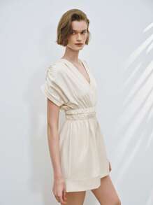 Chiquease Mono arrugado con cuello en V minimalista para mujer - Albaricoque - Ver 7