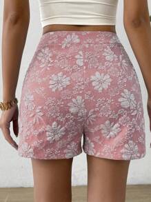 SHEIN Clasi Pantalones cortos de verano de pierna recta, elegantes, con estampado aleatorio de unicolor - Rosa vieja - Ver 2