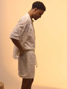 Musero Casual Smart Street Style Oversized Textured Button Through Short Sleeve Shirt Only For Summer Holiday Vacation