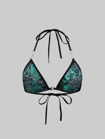 Goth Sujetador con triángulo de copa y diseño de ala de golondrina y cruz, accesorio metálico para tallas grandes con estilo gótico