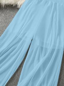 Franclia Pantalones con dobladillo con volantes, unicolor, estilo gótico y romántico para mujeres - Azul - Ver 4