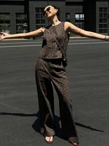 DAZY 女士牛仔两件套服装 - 咖啡棕 - 查看 4