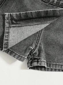 Cozy Pixies 女婴春夏波西米亚风休闲高腰裹身牛仔短裙，暑假 - 黑色 - 查看 4