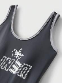 JNSQ Back To School Clothes, Tween Girl Clothes Outdoor Professional Sports Patchwork Contrast Color Swimsuit, Tween Girl One-Piece Patchwork Contrast Color Swimsuit