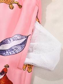 Surfspeed Men's Animal Print Drawstring Waist Beach Shorts Men Swim Trunks - Pink - View 3