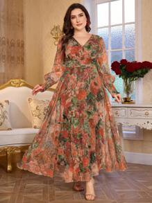 Modelyn New Elegant Flowing V-Neck Long Sleeve Long Dress, Luxury Aesthetic Fall Cloth For Women - Multicolor - View 3