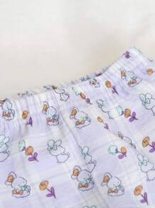 2pcs Baby GirlSoft & Comfy Purple Cute Rabbit Floral Print Top With Embroidered Collar & Back Keyhole Closure,Paired With Pants, Lovely Loungewear Set - Purple - View 6